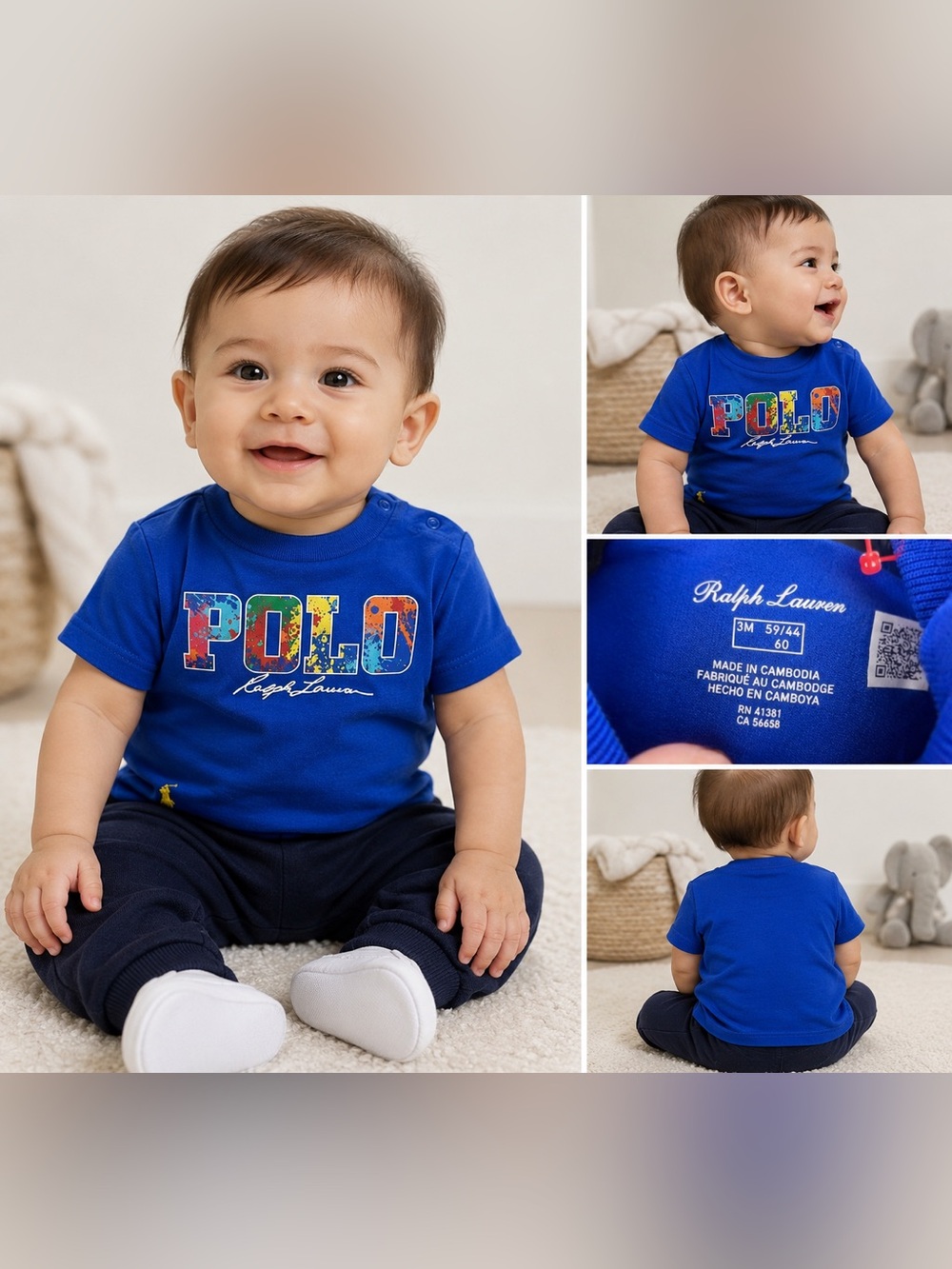 NWT Ralph Lauren Baby Boys Blue Polo Graphic Logo T-Shirt Size 3M